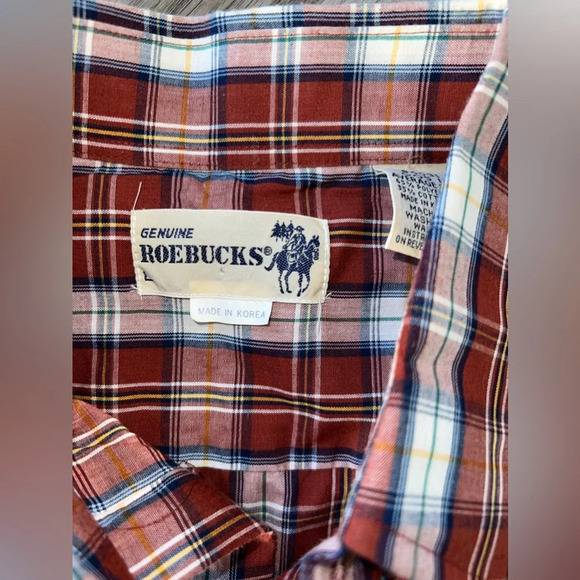 Genuine Roebuck Large Clay Red Plaid Pearl Snap Long Sleeve Shirt - Picture 3 of 7